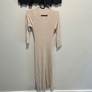 Mango Cream Bodycon Dress with Mock Neck